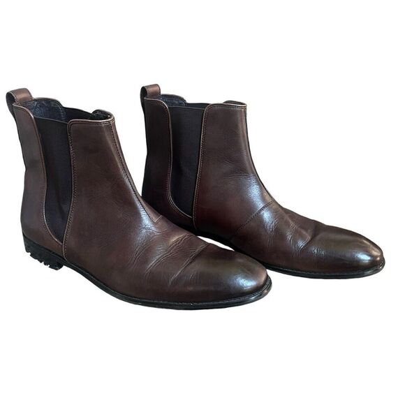 John Varvatos $698 Amsterdam Brown Leather Ankle Boots Size 13 Slip On - Picture 1 of 15